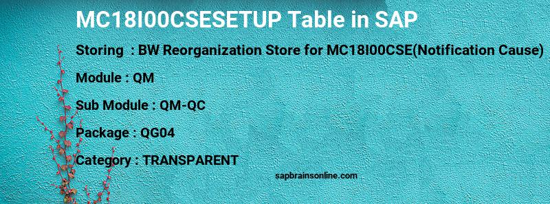SAP MC18I00CSESETUP table