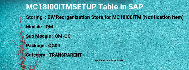 SAP MC18I00ITMSETUP table