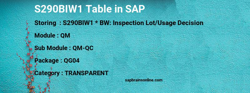 SAP S290BIW1 table