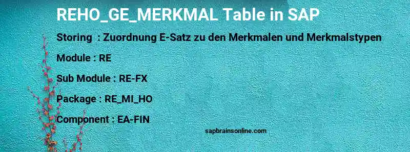 SAP REHO_GE_MERKMAL table