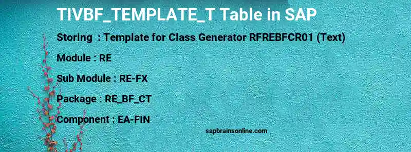 SAP TIVBF_TEMPLATE_T table