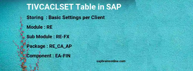 SAP TIVCACLSET table