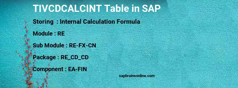 SAP TIVCDCALCINT table