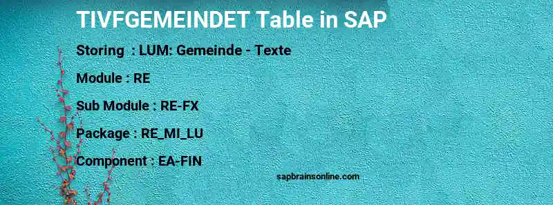 SAP TIVFGEMEINDET table