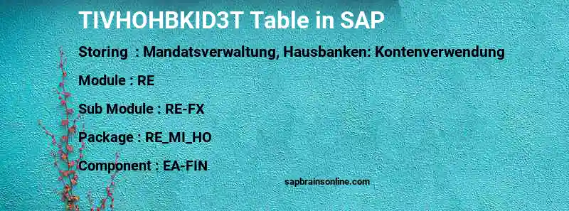 SAP TIVHOHBKID3T table