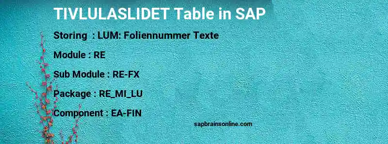 SAP TIVLULASLIDET table