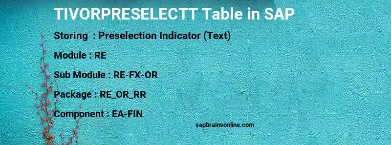 SAP TIVORPRESELECTT table