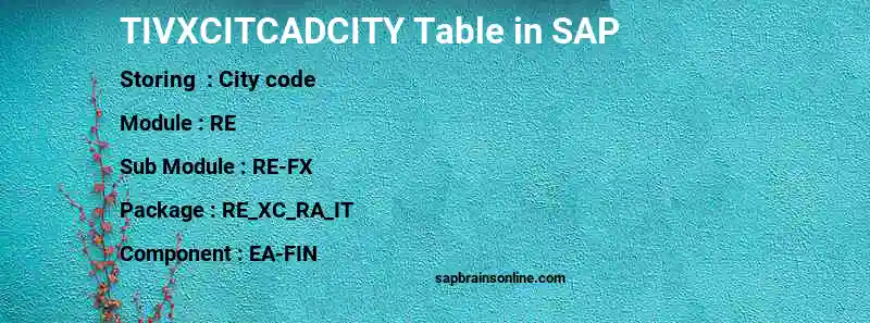 SAP TIVXCITCADCITY table