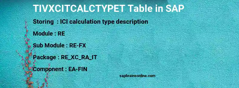 SAP TIVXCITCALCTYPET table