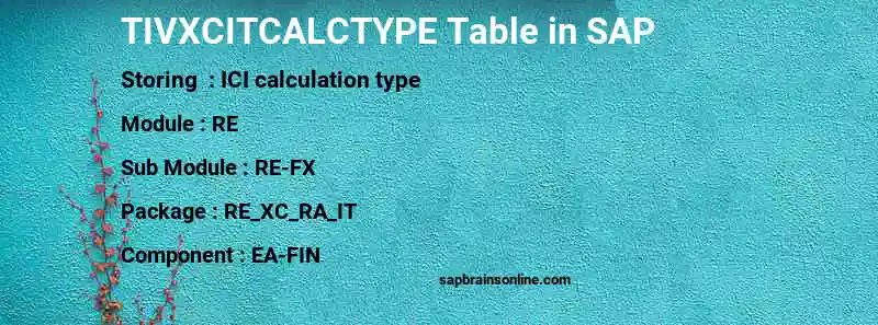 SAP TIVXCITCALCTYPE table