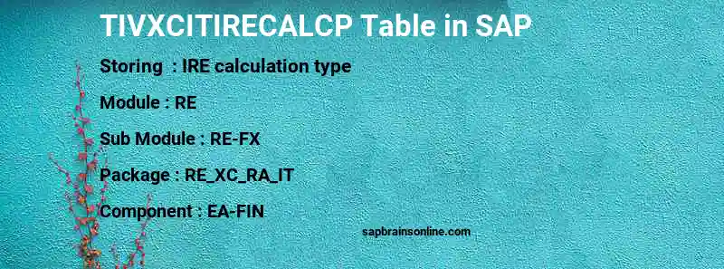SAP TIVXCITIRECALCP table