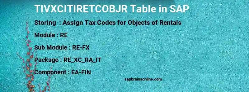 SAP TIVXCITIRETCOBJR table