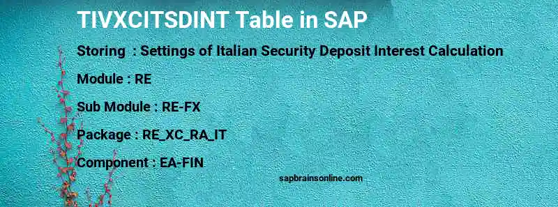 SAP TIVXCITSDINT table