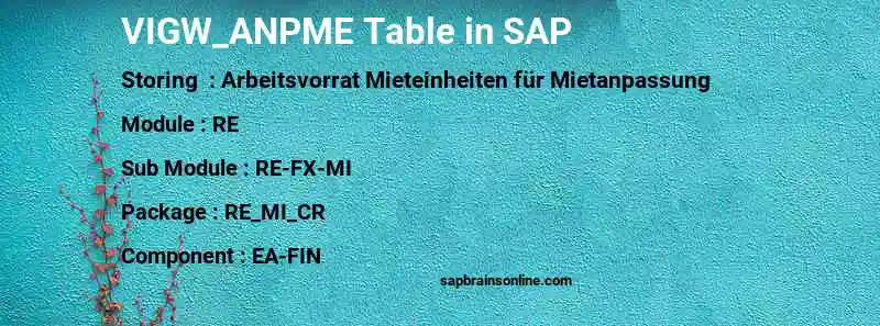 SAP VIGW_ANPME table