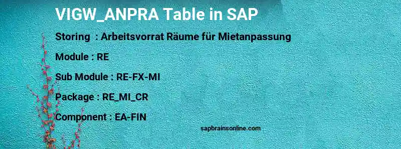 SAP VIGW_ANPRA table