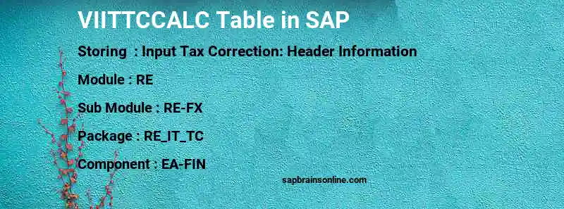 SAP VIITTCCALC table