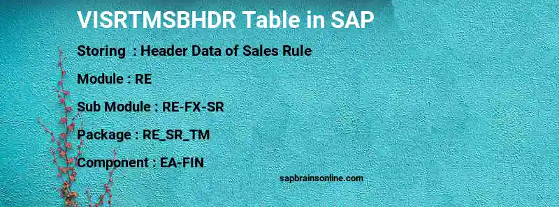 SAP VISRTMSBHDR table
