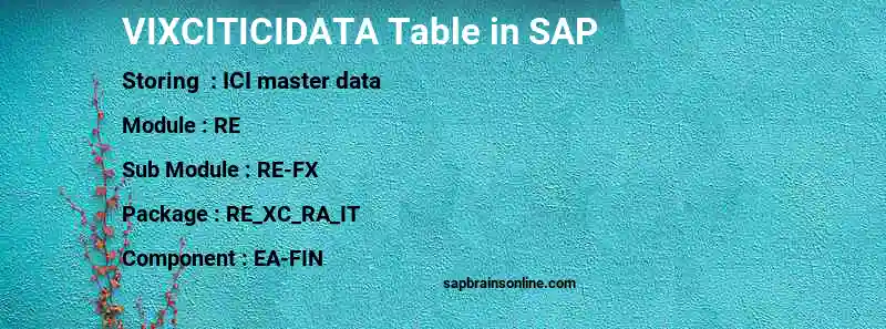SAP VIXCITICIDATA table