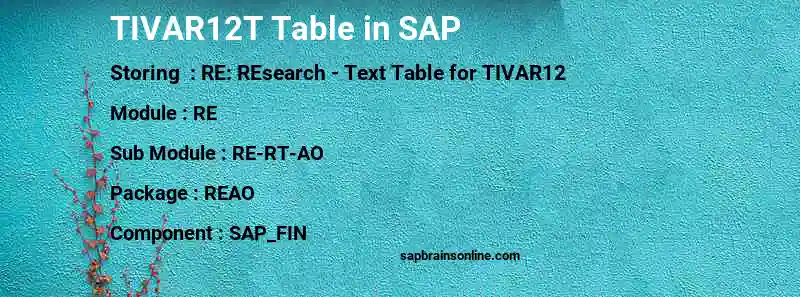 SAP TIVAR12T table