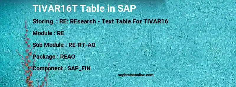 SAP TIVAR16T table
