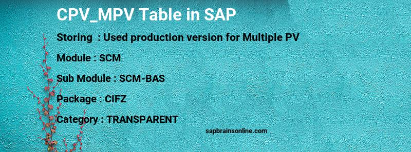 SAP CPV_MPV table