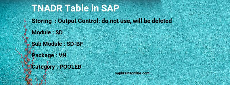 SAP TNADR table