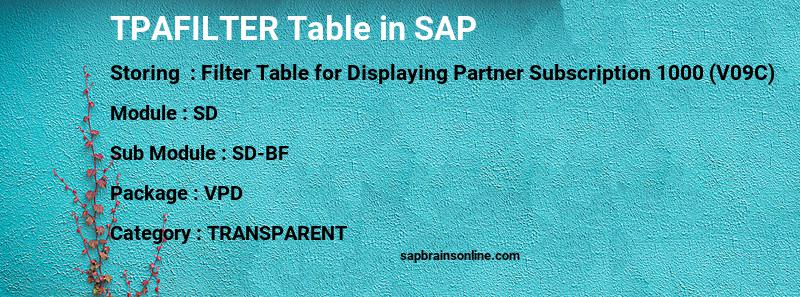 SAP TPAFILTER table
