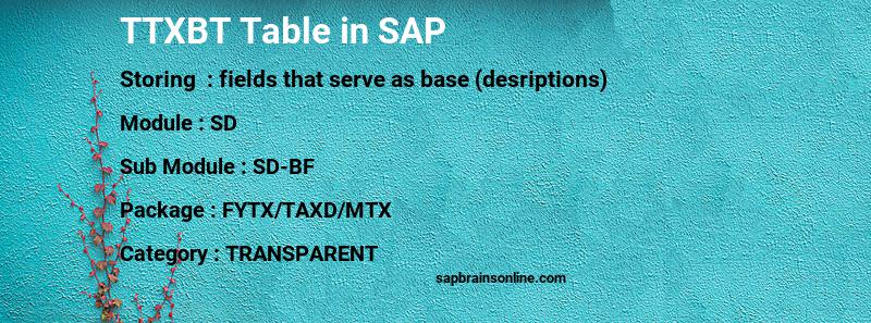 SAP TTXBT table