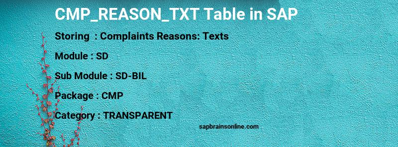 SAP CMP_REASON_TXT table