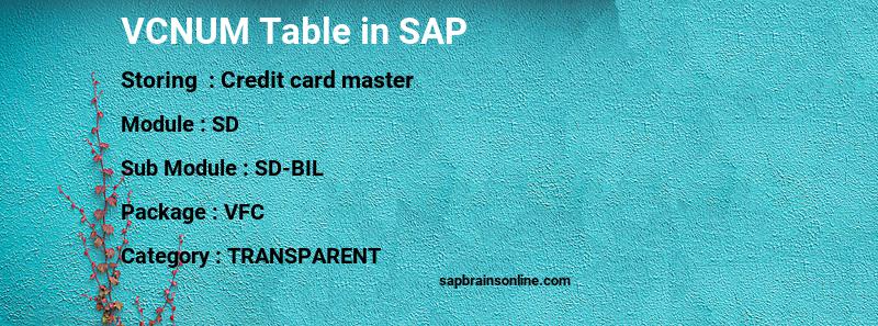 SAP VCNUM table