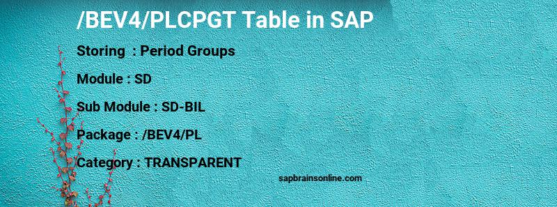 SAP /BEV4/PLCPGT table