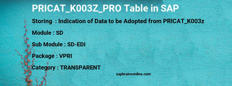 SAP PRICAT_K003Z_PRO table