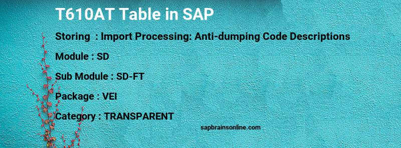 SAP T610AT table