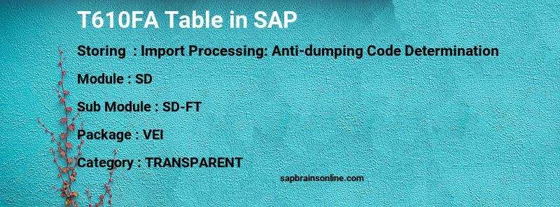 SAP T610FA table