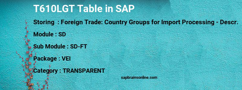 SAP T610LGT table
