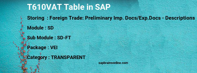 SAP T610VAT table