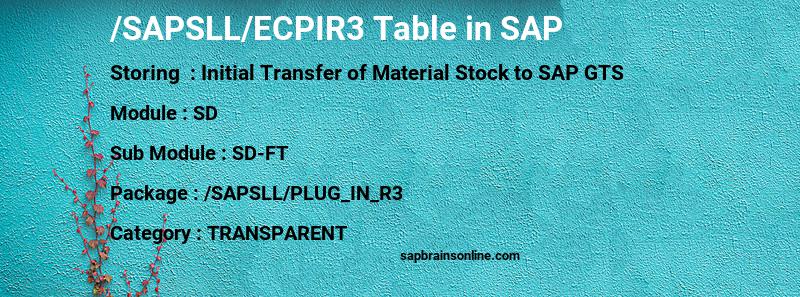 SAP /SAPSLL/ECPIR3 table