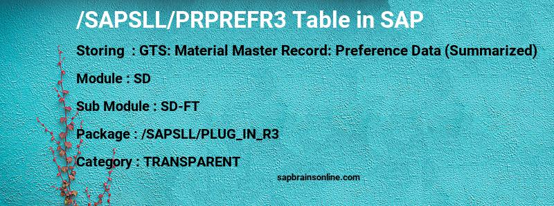 SAP /SAPSLL/PRPREFR3 table