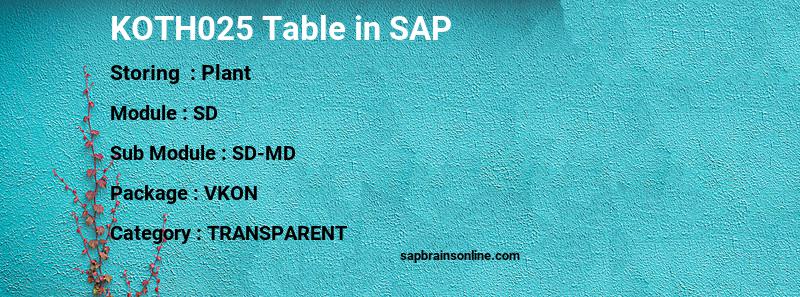 SAP KOTH025 table
