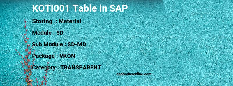 SAP KOTI001 table