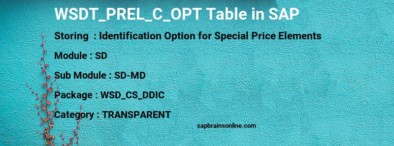 SAP WSDT_PREL_C_OPT table