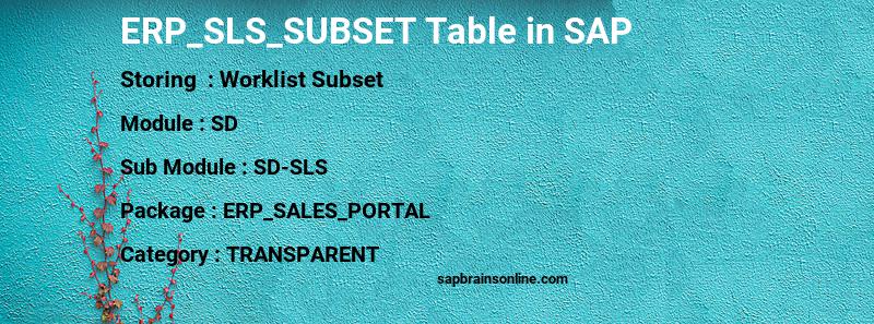 SAP ERP_SLS_SUBSET table