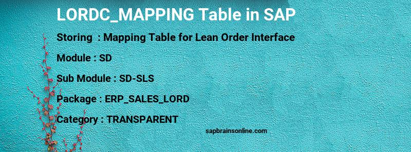 SAP LORDC_MAPPING table