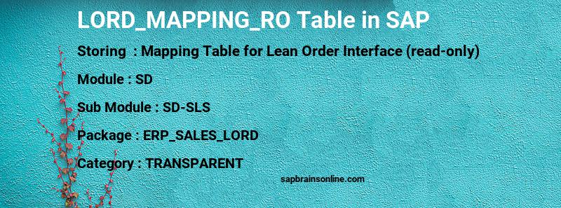 SAP LORD_MAPPING_RO table
