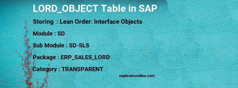 SAP LORD_OBJECT table