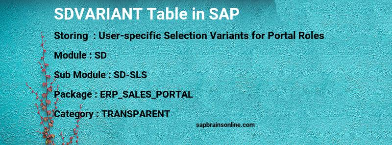 SAP SDVARIANT table