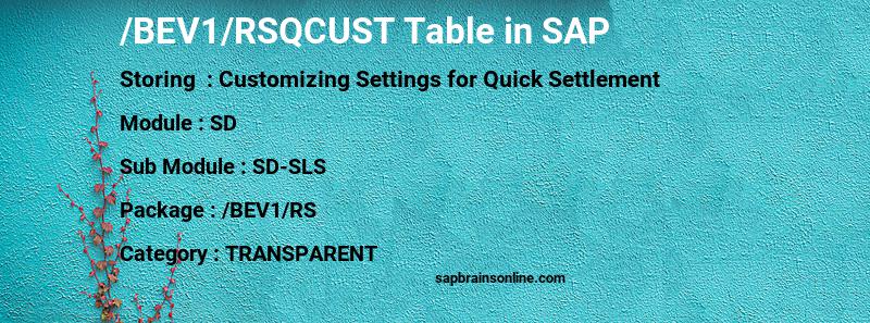 SAP /BEV1/RSQCUST table