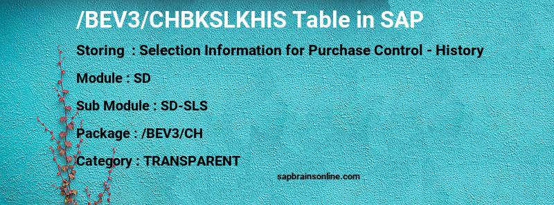 SAP /BEV3/CHBKSLKHIS table