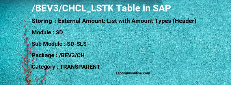 SAP /BEV3/CHCL_LSTK table