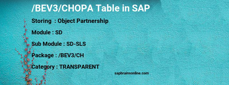 SAP /BEV3/CHOPA table